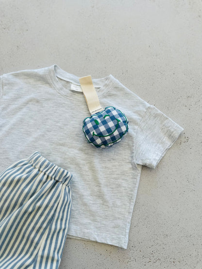 Pacifier cloth pomme - checked misty blue with beige strap