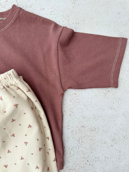 Comfy thick stitch tee - burgundy