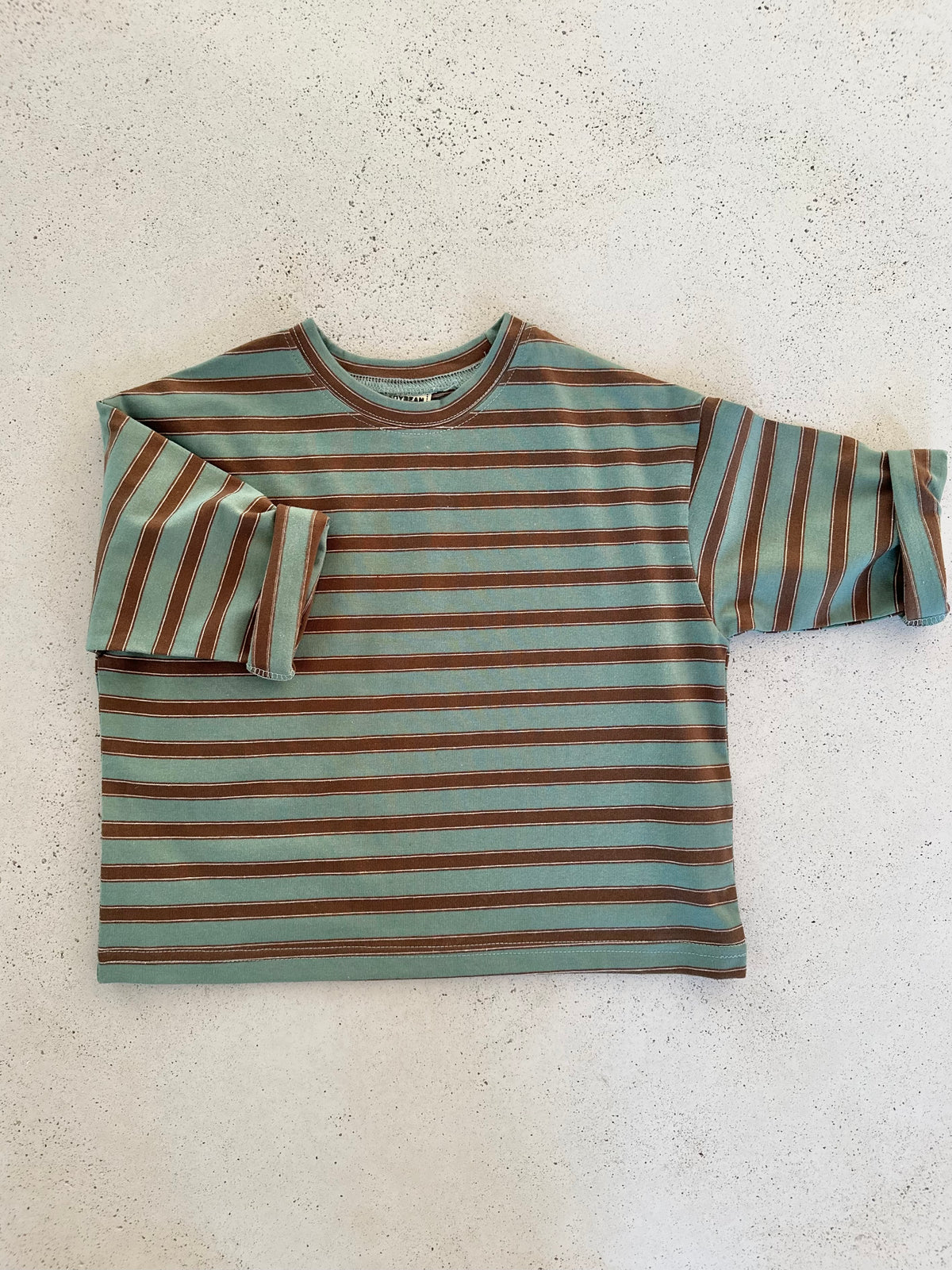 Oskar boxy stripe tee - forest green/brown