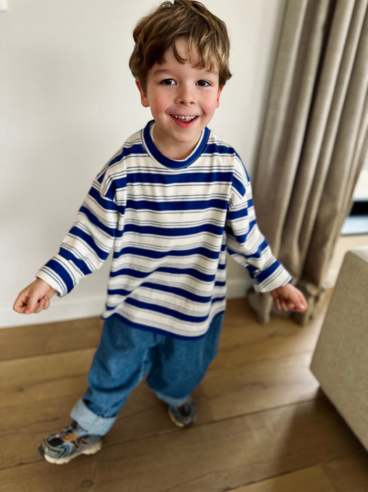 Las stripe boxy longsleeve - blue