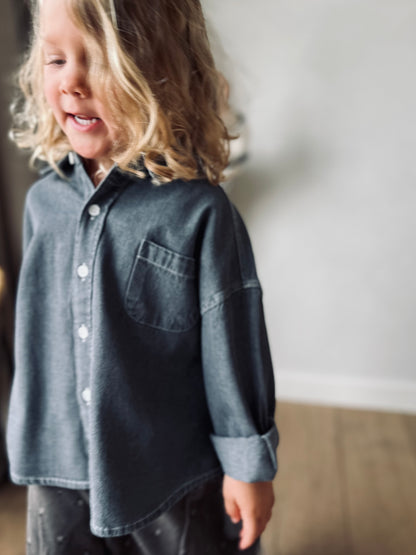 Bucket oversized denim shirt - grey