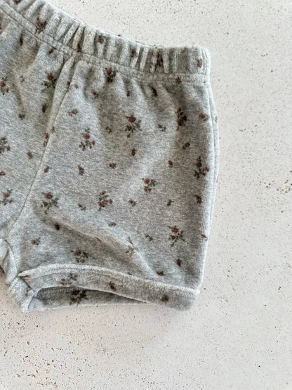 French flower velour shorts - grey
