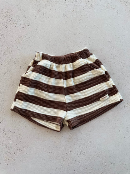 Onu waffle stripe shorts - brown