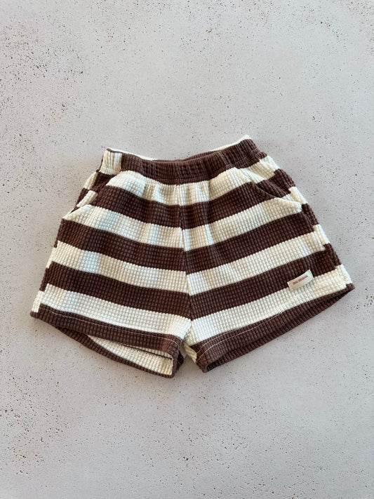 Onu waffle stripe shorts - brown