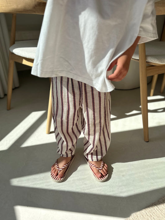 Ben linen curve summer pants - ecru-red