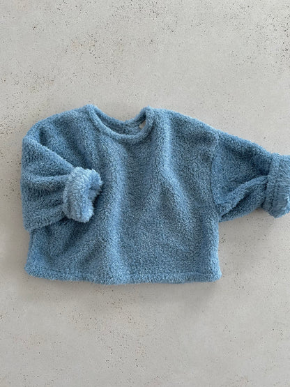 Bong crop fluffy top - sky blue