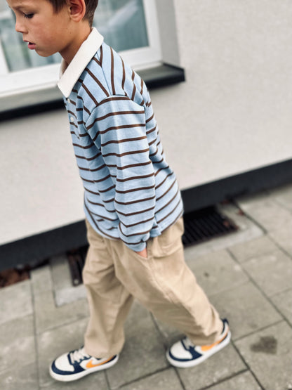 Mel stripe polo - sky/brown