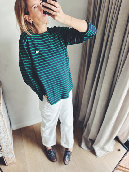 The fine b mom stripe tee - ivory/beige/navy/pink