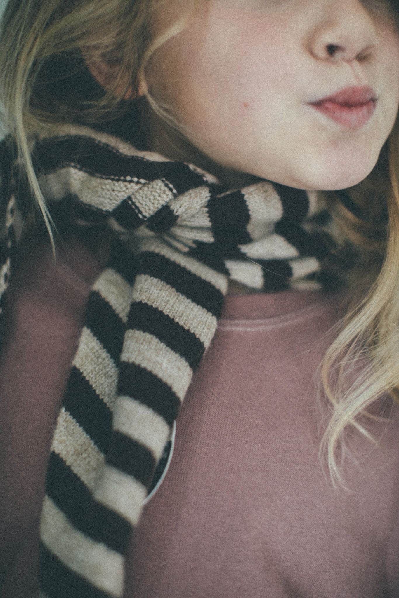 Soft stripe triangle scarf - blue/brown/red