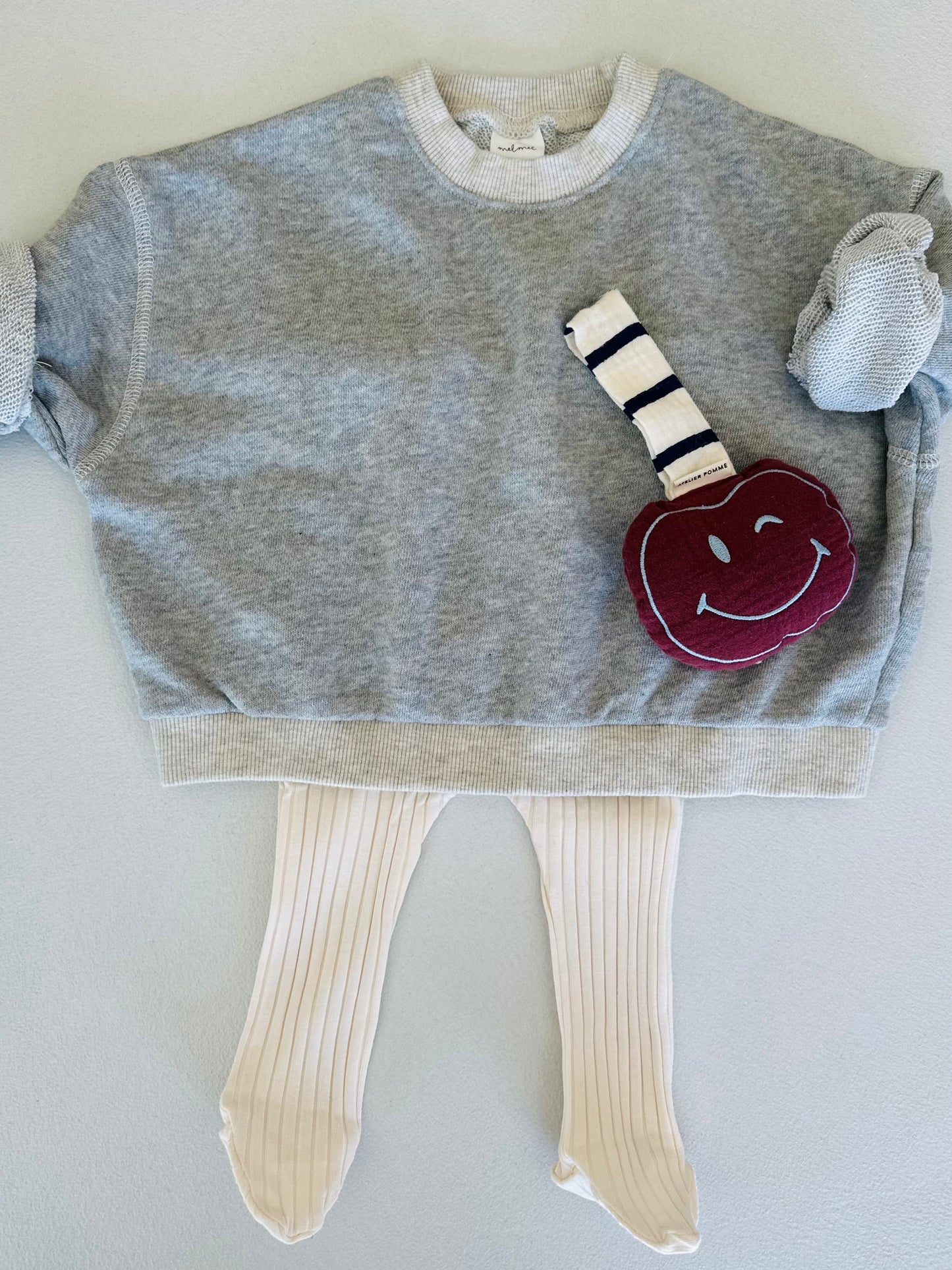 Pacifier cloth pomme - burgundy with navy stripes strap
