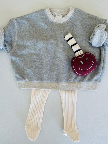 Pacifier cloth pomme - burgundy with navy stripes strap