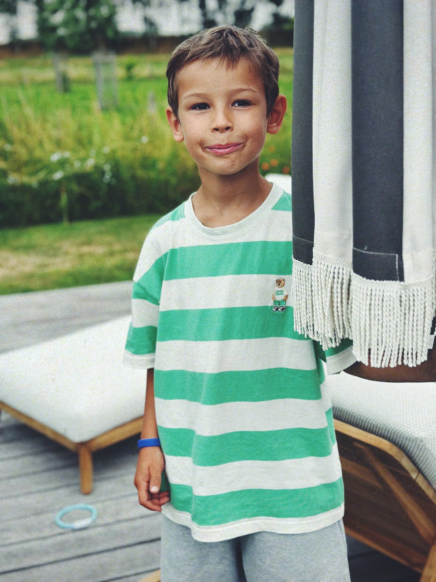 Bear bold stripe tee - lime-cream