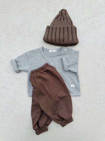 Loose button tee - grey melange