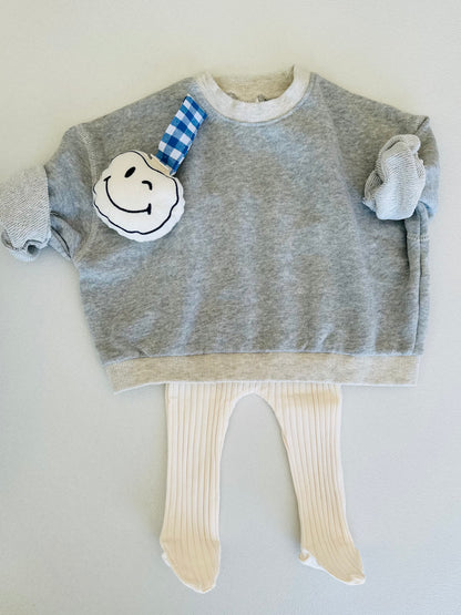 Pacifier cloth pomme - ecru with boogie blue strap
