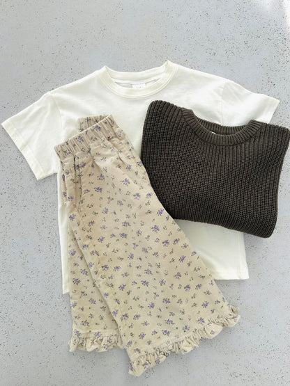 Lilly flower rib pants - ecru