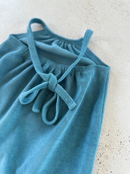 Kate halter frill dress - ocean blue