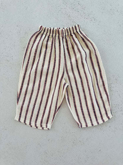 Ben linen curve summer pants - ecru-red