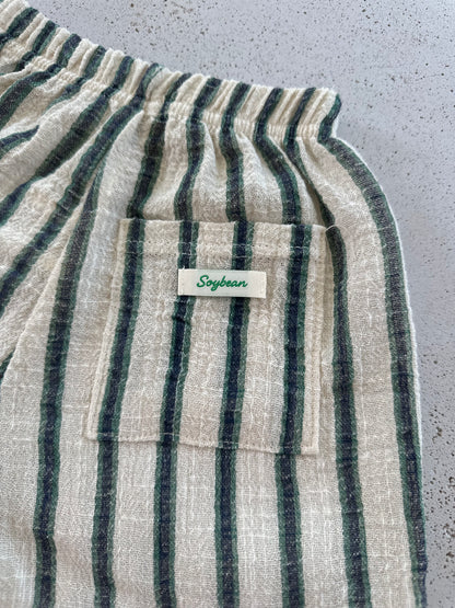 Ben linen curve summer pants - ecru-green