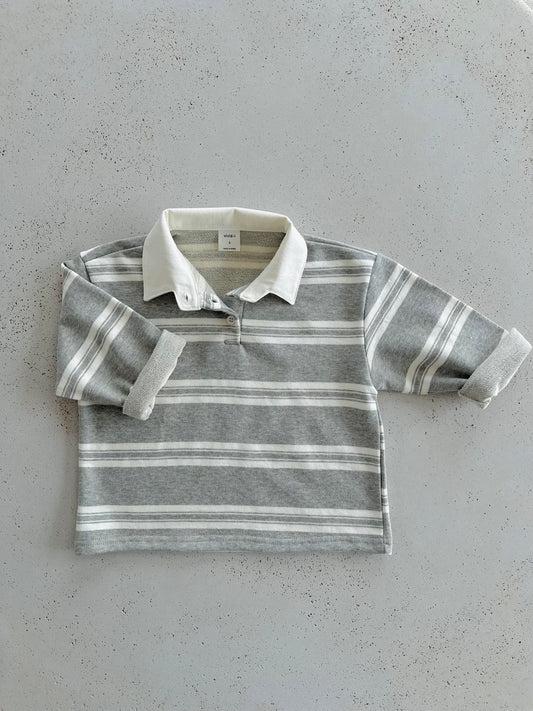 Multi stripe polo tee - light melange