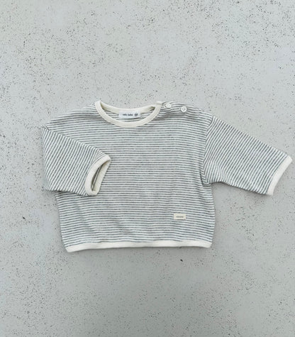 Bebe soft loose button tee - grey stripe