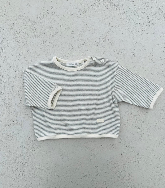 Soft loose button tee - grey stripe