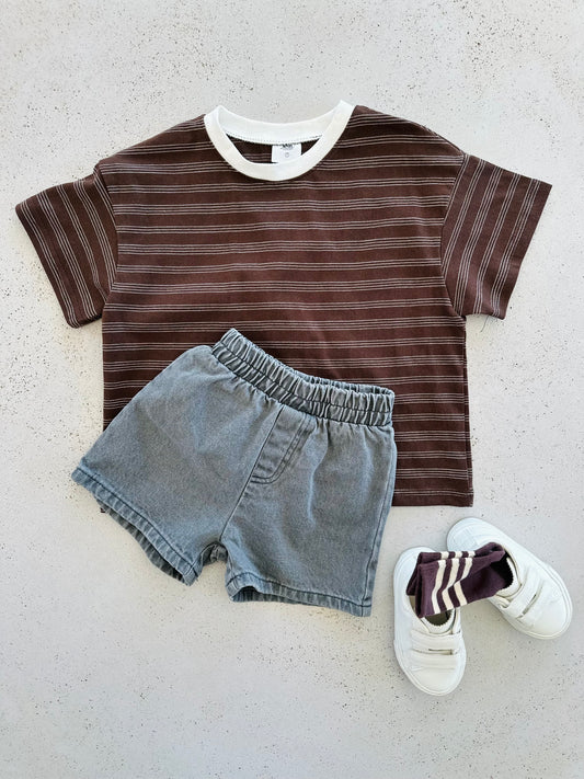 Milo wide denim shorts - grey washing