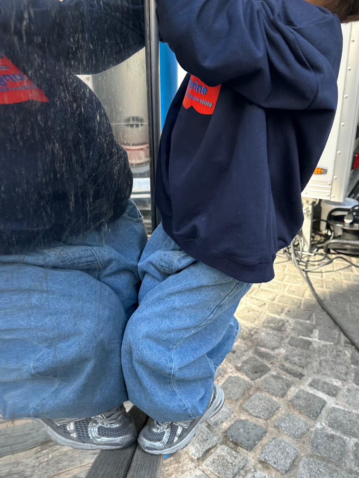 Orange sweater - navy