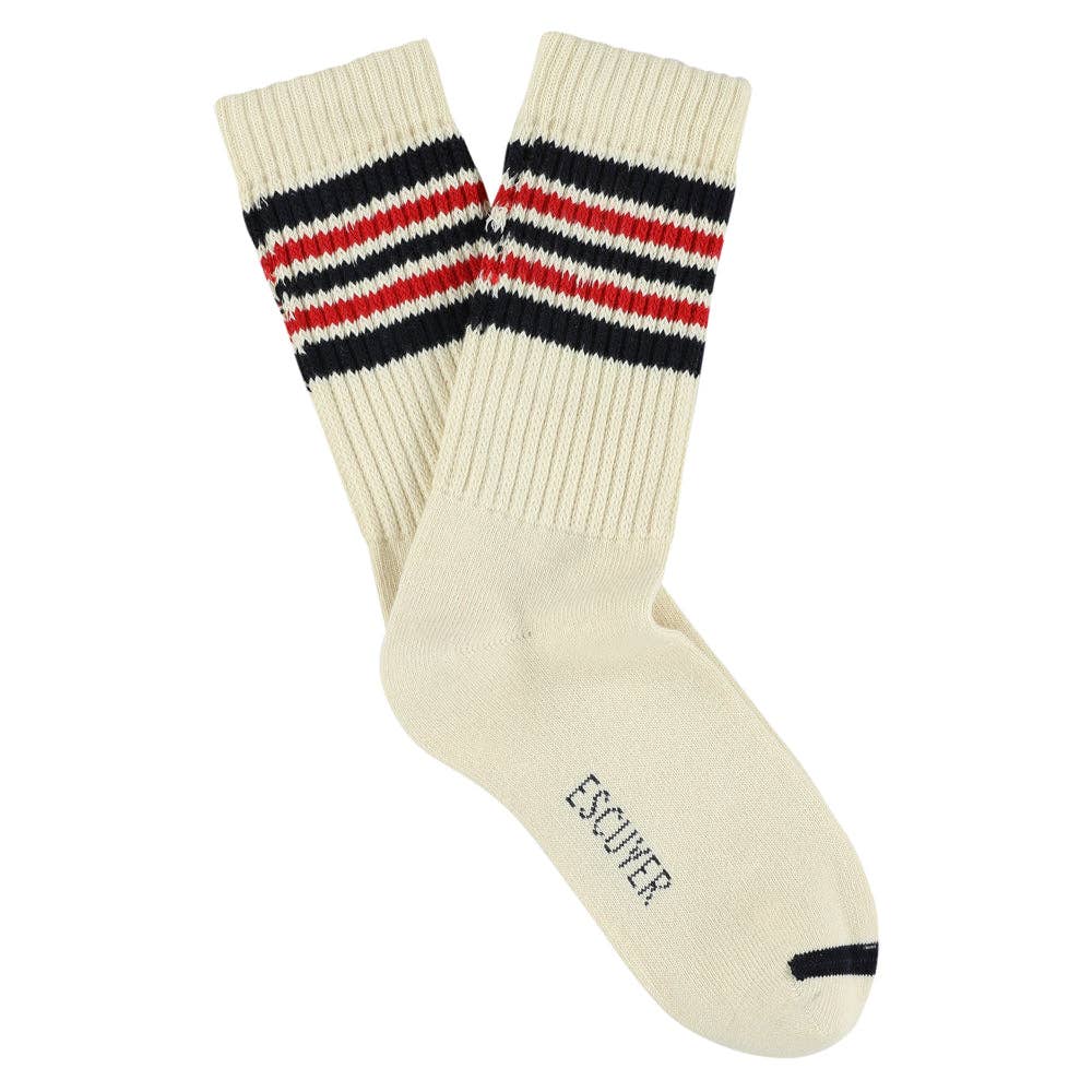 5 stripes socks - Cream with blue & red