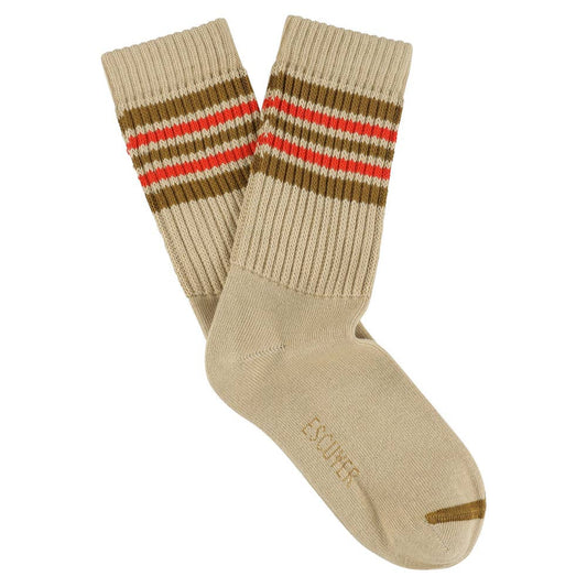 5 stripes socks - beige with mustard/orange
